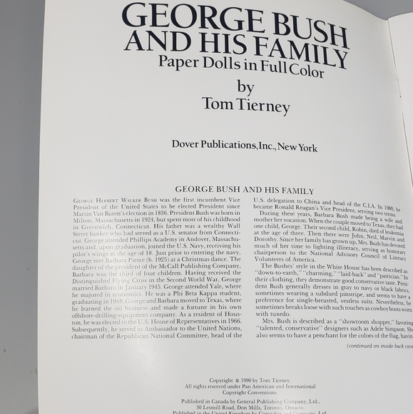 George Bush SR. & His Family Paper Dolls Book By Tom Tierney - Picture 2 of 10